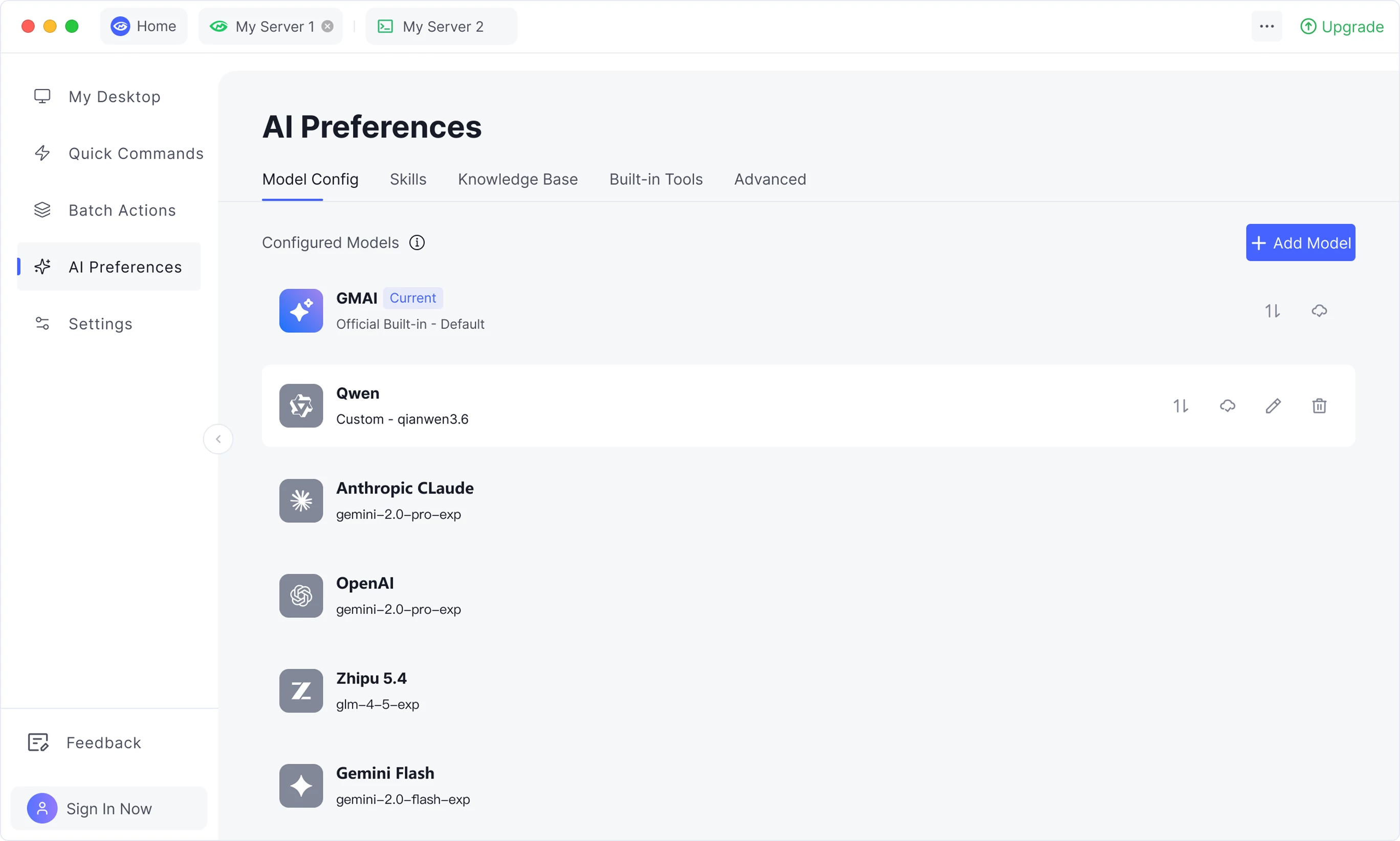 GM Desktop machine management interface