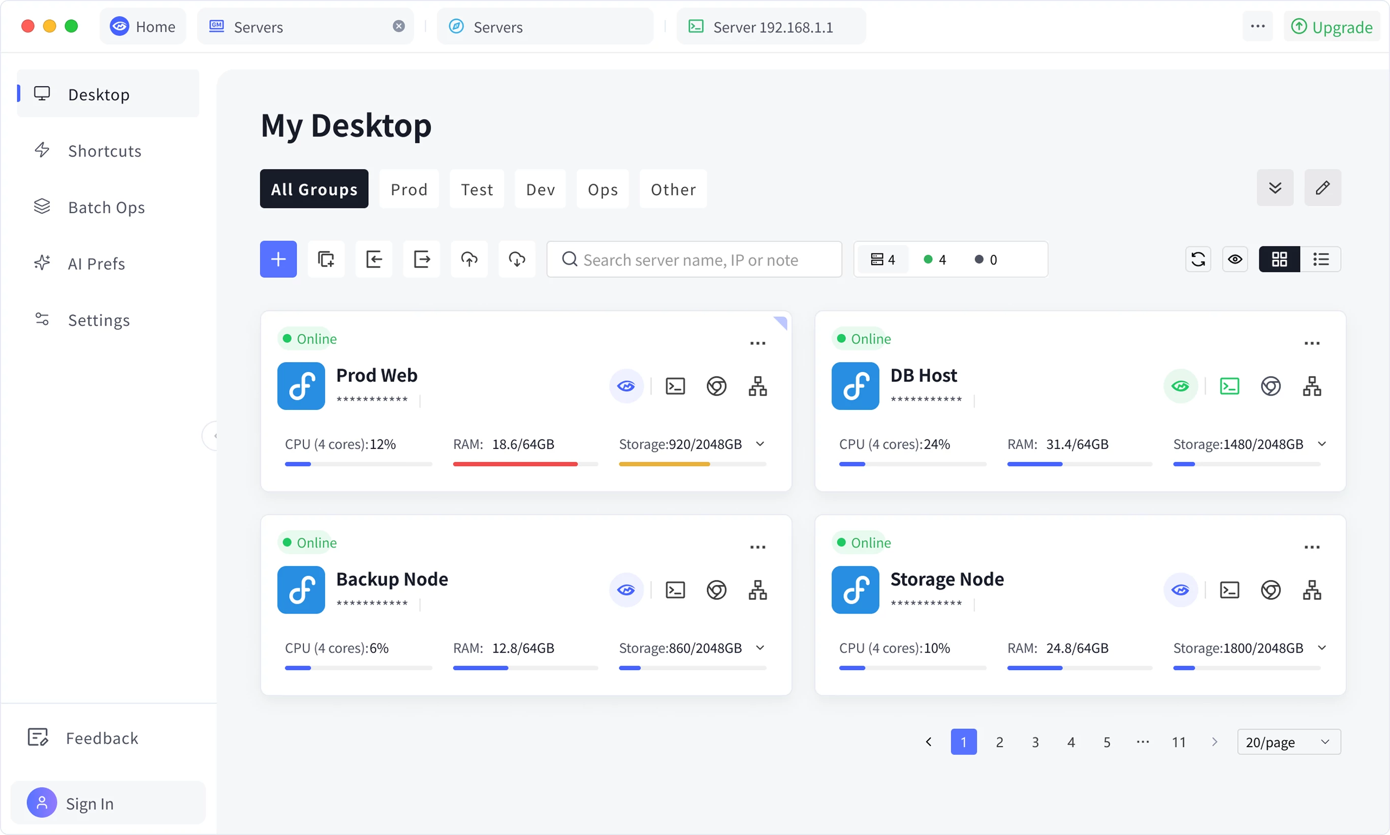 GM Desktop machine management interface