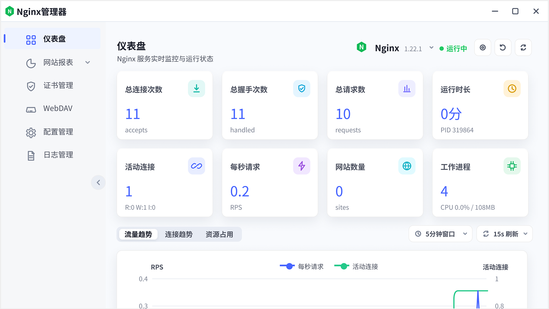 新版页面截图: 服务控制