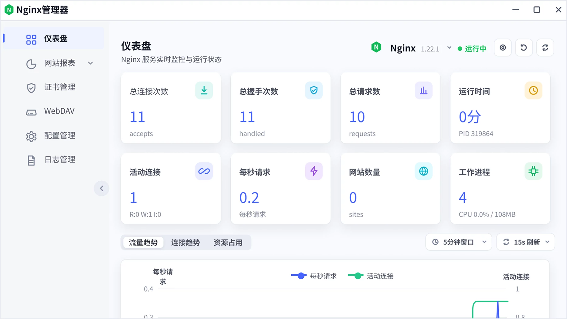 新版页面截图: 服务控制